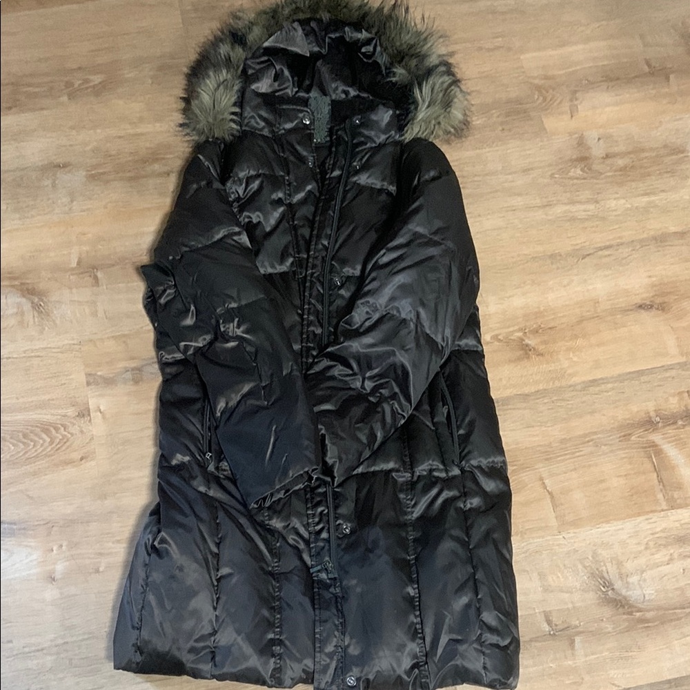 Women's Brown Puffer Coat with Faux Fur Hood